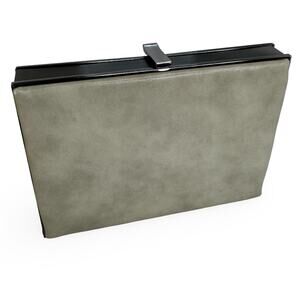 Vintage 1950s Silver Gray Box Clutch Purse MCM Padded Vinyl Red Lining